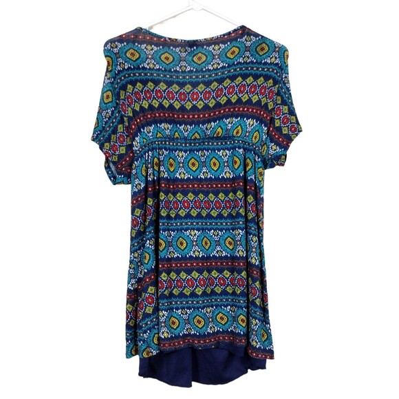 Windsor Womens Medium Blouse Blue Yellow Pullover Short Sleeve Lined V Neck - Picture 5 of 5